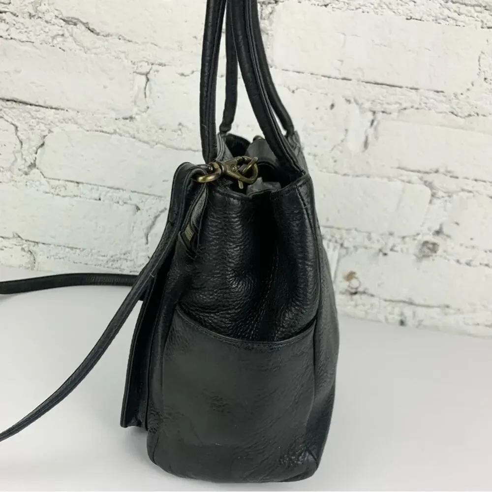 Fossil Black Pebbled Leather Mini Satchel Flap Handbag Crossbody Purse